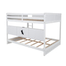 Queen Over Queen Bunk Bed with Built-in Storage Cabinets,Charging Station,Ladder,Safety Guardrails,Solid Pine Wood Bunk Bed,White