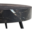 31.5' Black Marble-Patterned MDF Round Coffee Table with black Metal Legs.Adjustable Feet,Coffee table,Round Table Design,MDF Material,Black Marble Pattern.