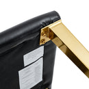 A Set of 4 Black PU Leather Backrest Chairs with Gold Metal Legs - A Perfect Pairing, Ideal for Minimalist and Modern Home Décor Styles, with Product Dimensions of 16.2*18.5*34.6 inches