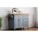 K&K 52'' Kitchen Island with Drop Leaf, Embossed Texture Kitchen Island on Wheels with Spice Rack, Towel Rack, 2 Doors and 5 Drawers, Kitchen Storage Cart with Adjustable Shelf for Kitchen, Blue Grey