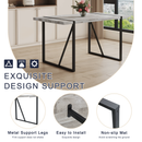 Table and chair set.A minimalist retro rectangular dining table with a specially textured top and black metal legs.Paired With 4 Mid-Century Style Upholstered Side Black PU Chairs,Spoon Shaped Chairs.