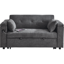 54" Pull-Out Sleeper Sofa Bed Double Seat Recliner Sofa Bed with Armrests with Storage and Side Pockets, Adjustable Backrest and Lumbar Pillow for Apartments, Living Rooms, etc. with USB Power Outlet