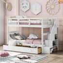 Twin Over Twin Bunk Bed With Stairs Guard Rail And Storage Drawers White