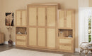 Full Size Solid Wood With Rattan Murphy Bed Cabinet Space-Saving Bed with 2 Side Cabinet Storage Shelves, Perfect for Guest Room, for Bed Room, Guest Room, Home Office, Natural