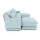 Elegant Sky Blue Three-Seater Sofa with Ottomans and Lumbar Pillow, Chenille Fabric, High-Resilience Sponge, Wooden Base