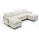[NEW ARRIVED]Modular Sofa,U Shaped Cloud Couch Comfy Set ,6-Seater, 2 Armrest Pillows, Convertible Sectional  Couch, Living Room,Apartment, Chenille(2 Movable Ottoman),Beige