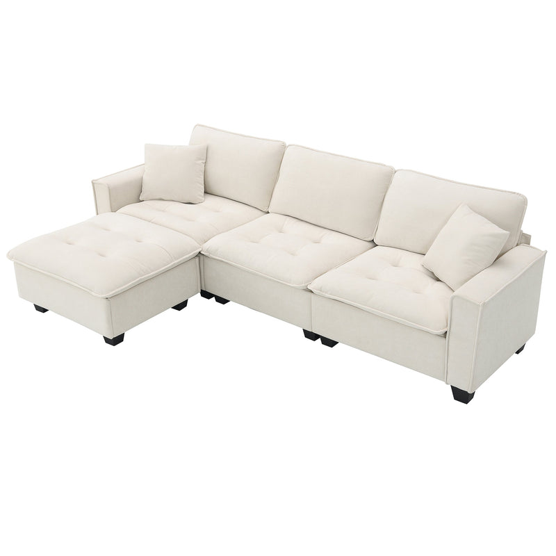 Walker Edison | Suede Modern Sectional L Shape Sofa with Ottoman