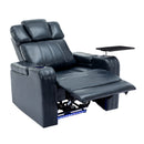 Blue PU Leather Power Recliner Theater Chair with Cooling Cup Holder, Bluetooth Speaker, LED Lights, USB Ports