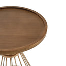 Hollow Edge Retro Art Pine Side Table with Antique Gold and Natural Color, Iron and Pine Construction, 18-Inch Diameter