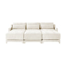 Elegant Three-Seater Sofa with Movable Ottomans, Lumbar Pillow, Chenille Fabric, Wooden Base, Beige