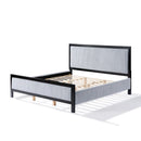 King Size Upholstered Bed with Fluffy Soft Headboard,Grey+Black Frame
