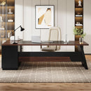 78 Inch L Shaped Executive Desk Walnut Black For Home Office