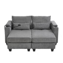 Convertible Chaise Lounge 63' Loveseat Sofa Bed with USB Ports, Cup Holders, Phone Holder, Ample Storage, Grey Corduroy