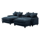 Contemporary Chenille Upholstered Sectional Sofa with Ottomans, USB Ports, Cup Holders & Storage, Blue