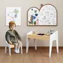 Kids Table Set with One Chair, Wooden Children Study Table, 2-8  Age Kids Funiture , White+Natural