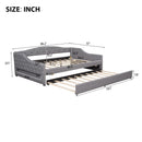 Upholstered Full XL Size Daybed with LED Belt and Trundle, Gray, Linen, 84'' x 41.5'' x 27''