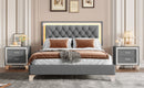 3-Pieces Bedroom Sets,Queen Size Upholstered Platform Bed with LED Lights and Two Nightstands-Gray
