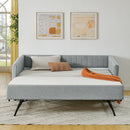 Twin Size Daybed with Trundle Upholstered Sofa Bed, with Vertical Stripes, Linen Fabric, Grey (82.5'x43'x30')
