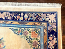 Chinese Wool Rug 8x11, Peking Asian Oriental Carpet, Cream/Ivory and Blue, Vintage Handmade Rug, Art Deco Rug