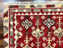 Indian Kilim Rug 6x6, Square Kilim Flatweave Carpet, Vintage Handmade Wool Rug, Red