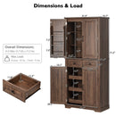 K&K 71' Tall Kitchen Pantry Cabinet with 3 Pull Out Cabinet Organizers, Farmhouse Embossed Texture Storage Cabinet with 6 Door Shelves, 2 Drawers, Freestanding Cupboard for Kitchen, Dining Room Brown