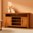 TV Media Stand 54 Inch Wide Golden Brown Cabinet Storage