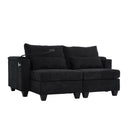 Convertible Chaise Lounge 63' Loveseat Sofa Bed with USB Ports, Cup Holders, Phone Holder & Storage, Black Corduroy
