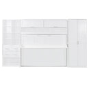 Full Size Murphy Bed Wall Bed with Closet , Drawers and Shelves, White