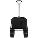 360° Rotating Rear Wheel Heavy-Duty Folding Wagon – Multi-Use Garden Cart with All-Terrain Wheels, Dual-Color (Black & Purple) Design for Camping, Beach, Picnic & Outdoor
