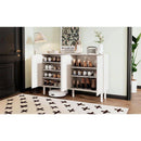 ON-TREND Minimalist Shoe Cabinet with 5 Solid Wood Legs, Cream Style Sideboard Buffet Cabinet with Fluted Doors, Large 4-Door Storage Cabinet with Adjustable Shelves for Living Room, White, 55.1*13.7'