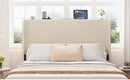 Modern Beige Queen Size Platform Bed with Metal Frame and Charging Station