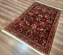 Antique Persian Sarouk Rug 4x6, Floral, Red, Wool Hand Knotted Fine 225 KPSI