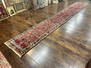 Antique Persian Runner Rug 2.9 x 17, Rare Sarouk Runner, Handmade Wool Rug for Hallway, Red, Floral