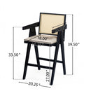 27' Height, Cream Grey Woven Cane Plastic Backrest Bar Stool - Foam-Padded Fabric Seat & Durable Rubberwood Frame