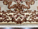 Aubusson Rug 10x13, Cream and Light Mint Green Hand Knotted Handmade French Savonnerie European Carpet, Wool Pile, Large Room Sized Vintage