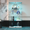 Two-door LED lights  Glass Display Cabinet 4 Shelves with Door, Floor Standing Curio Bookshelf for Living Room Bedroom Office, 64.7'*31.7'*14.3', White