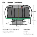 Pumpkin Style 12FT Recreational Kids Trampoline with Safety Enclosure Net & Ladder, Green Steel Frame, 144.09 Inches