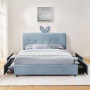 Upholstered Bed With Oversized Rabbit Ear Headboard, LED Lights & 4 Storage Drawers