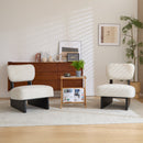 [Set of 2] Modern Beige Lounge Chair with Polyester Upholstery, Sturdy Black Wood Base, Minimalist Design, Stylish and Comfortable Accent Seating for Living Room, Bedroom, or Office