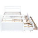 Twin Size Bed with Headboard, Footboard, Trundle and Three Storage Drawers, Twin Size Pine Wood Bed with Headboard, Footboard,White