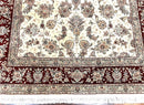 Pak Persian Rug 6x9, Floral Allover Carpet 6 x 9 ft, Cream and Maroon Hand Knotted Wool and Silk Fine Oriental Rug, Traditional Vintage Rug
