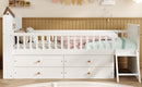 Twin Bed Frame with Storage 4 Drawers,Wooden Bed Frame for Kids,Platform Twin Size Bed with Guardrail Headboard and Ladder, No Box Spring Needed, Easy Assembly, White