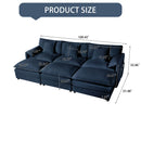 Oversized Deep Seat Sectional Cloud Sofa Sleeper with 3 Ottomans & Soft Pillows, Modular Couch Bed, Blue Chenille, 109.45 Inches