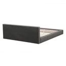 Stylish Gray Upholstered Bed with Faux Leather, Queen Size, Minimalist Design