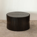 Vintage Fashion Style Cylindrical Nesting Coffee Table Set with Vertical Textured Embossed Design for Living Room, Office and Dining Room, Dark Brown (Set of 2)