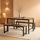 Dining Table Set For 4 With 2 Benches Gray Finish Modern