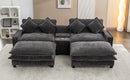 Modern Chenille Upholstered Sectional Sofa with Ottomans, USB Ports, Cup Holders, and Storage in Grey