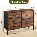 Rustic Brown Wood Grain 5 Drawer Dresser For Bedroom