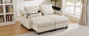 Convertible Chaise Lounge 63' Loveseat Sofa Bed with USB Ports, Cup Holders, Phone Holder, Storage, Beige Corduroy