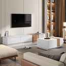 TV Stand and Coffee Table with Faux Marble, Walnut Wood Grain Finish, Set of 2, Modern Entertainment Center for TVs up to 88", Center Table with 2 Storage Drawers for Living Room, White